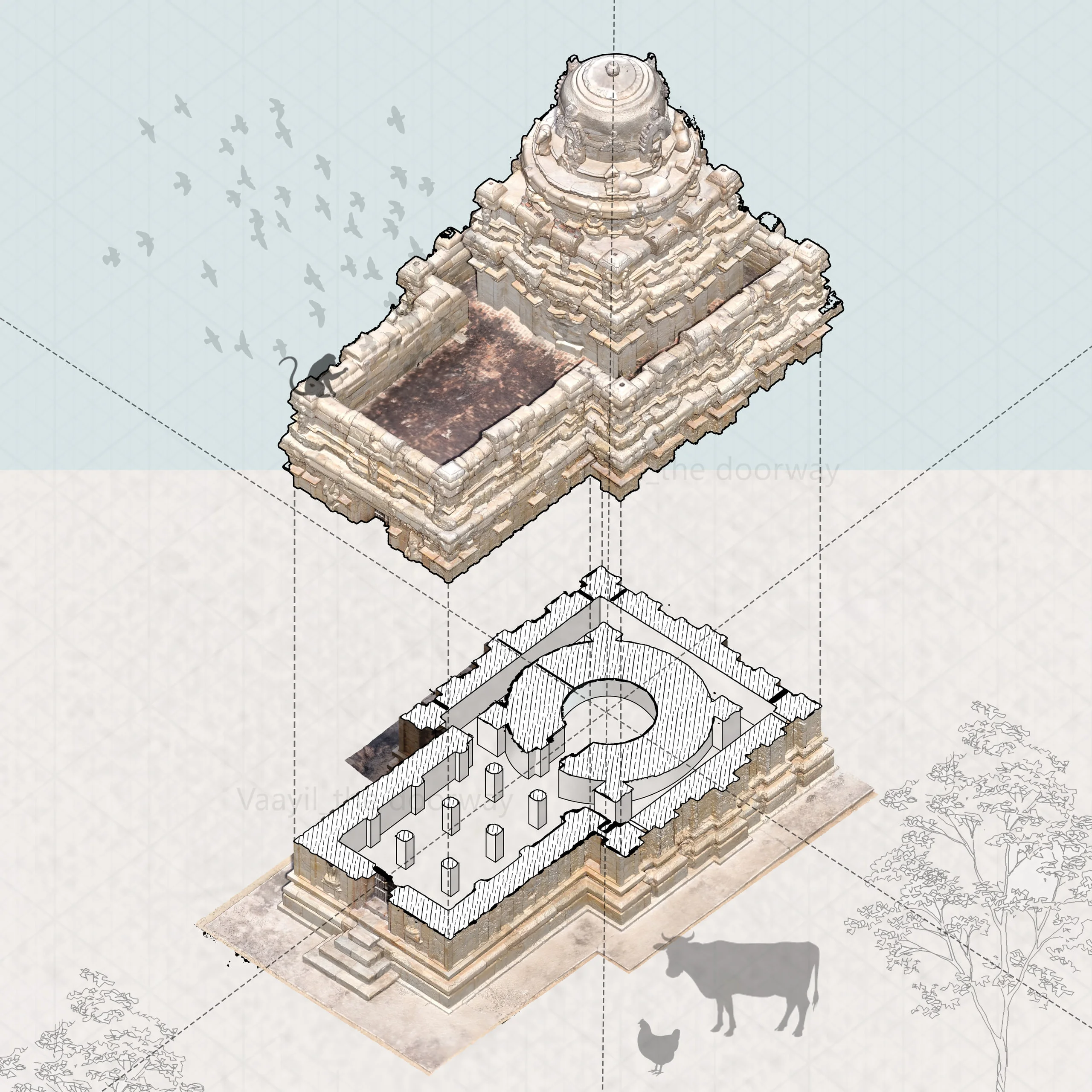 Vijayalaya Cholisvaram exploded axonometric measured drawing.